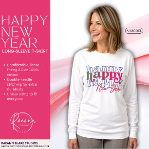 Camiseta Rosa de Manga Longa Happy New Year Empilh