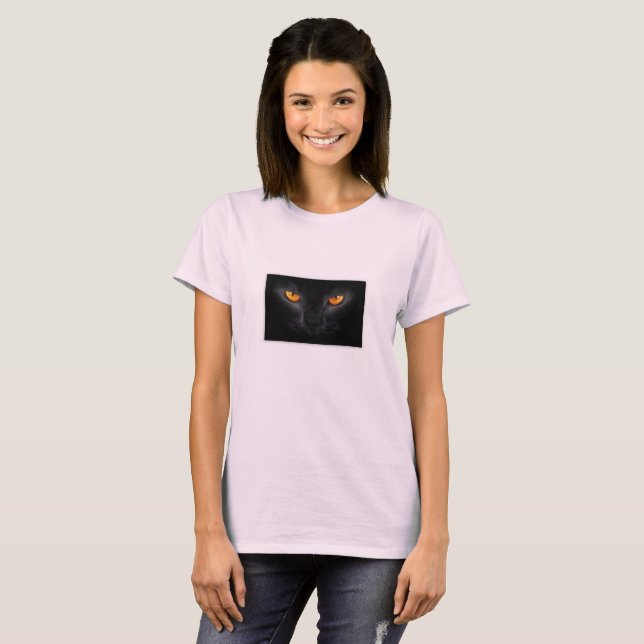 Camiseta rosa de olhos de gato preto (Frente Completa)