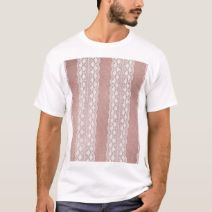 Camiseta Rosa de ouro metálico, textura de renda esbranquiç