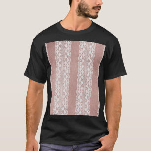 Camiseta Rosa de ouro metálico, textura de renda esbranquiç