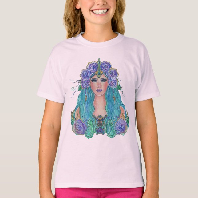 Camiseta Rosa de Sereia no mar por Renee Lavoie (Frente)