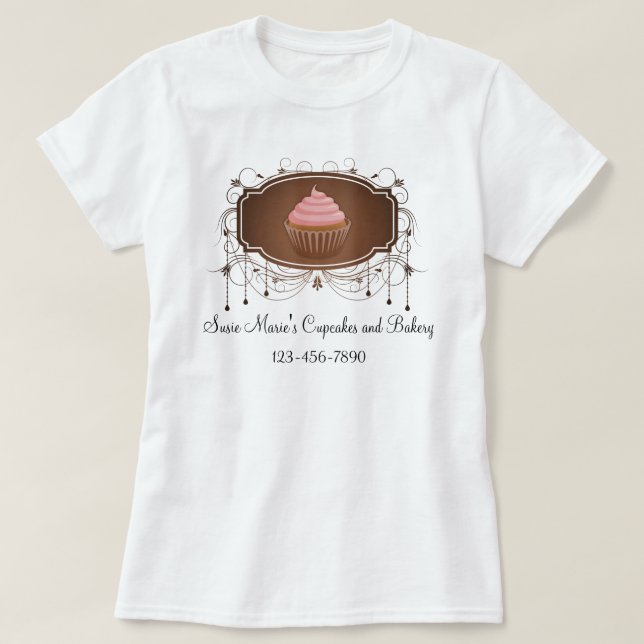Camiseta Rosa do cupcake do quadro do candelabro e damasco (Frente do Design)