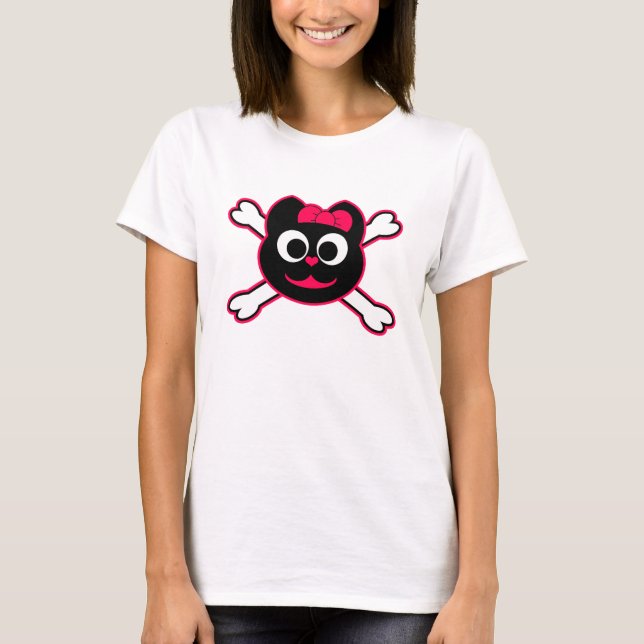 Camiseta Rosa do gatinho do crânio (Frente)