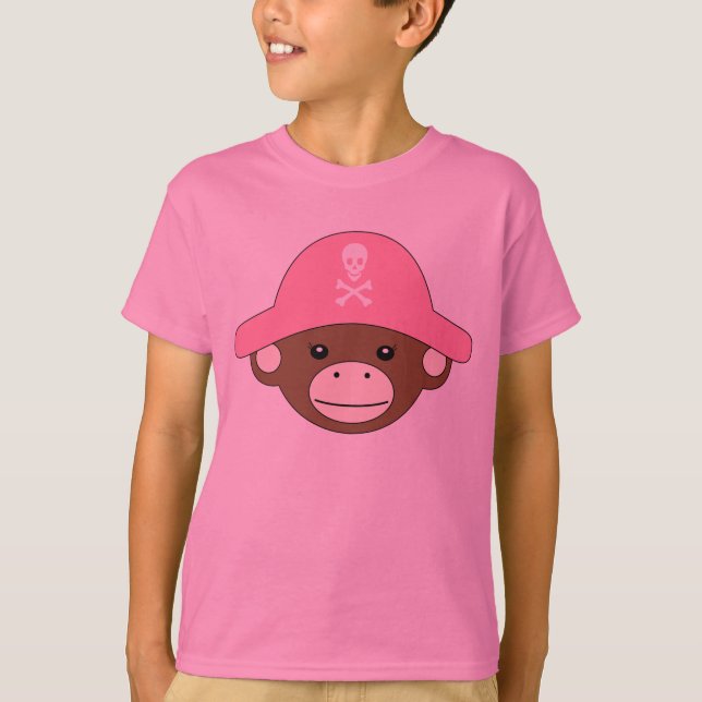 Camiseta Rosa do macaco do pirata (Frente)