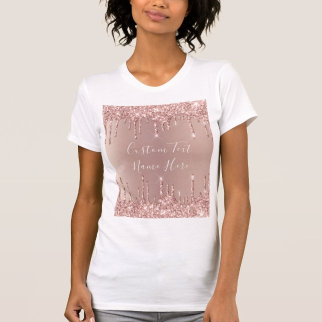 Camiseta Rosa Dourada Glitter Drives T-Shirt com Texto Pers (Frente)