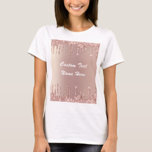 Camiseta Rosa Dourada Lente Glitter Drives T-Camisa Seu Tex