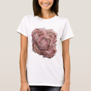 Camiseta Rosa Dourada Prata Cristalina e Flores Brilhantes