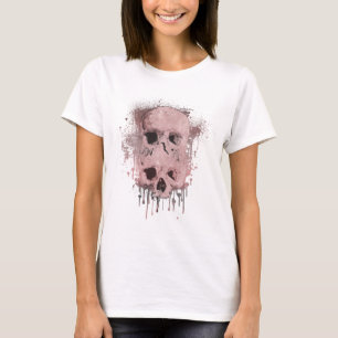 Camiseta Rosa Dourado Crânio Rosa Gotejamento de Tinta Graf