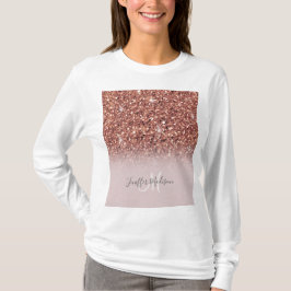 Camiseta Rosa dourado glitter Nome Personalizado           