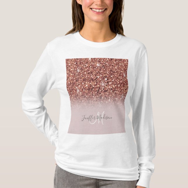 Camiseta Rosa dourado glitter Nome Personalizado            (Frente)