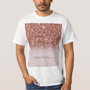 Camiseta Rosa dourado glitter Nome Personalizado           