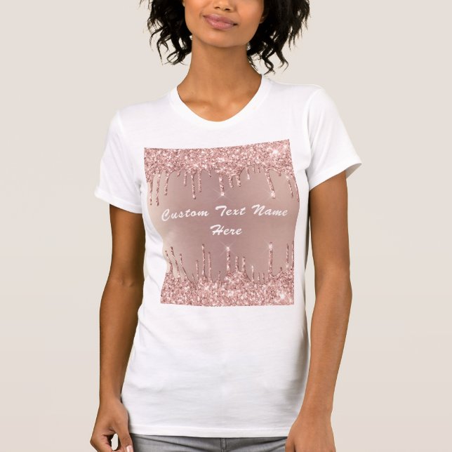 Camiseta Rosa Dourado Lente Lente Lente Seu Nome De Texto C (Frente)