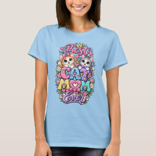 Camiseta Rosa e Amarelada Melhor Mãe de Gato de To