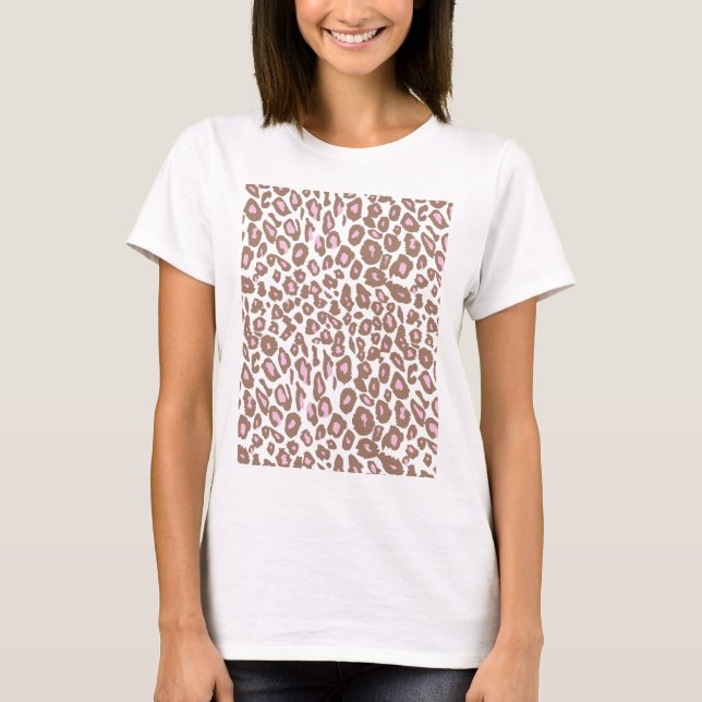 Camiseta Rosa e impressão do leopardo de Brown (Frente)