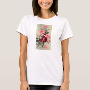 Camiseta Rosa e rosas vermelhas do vintage