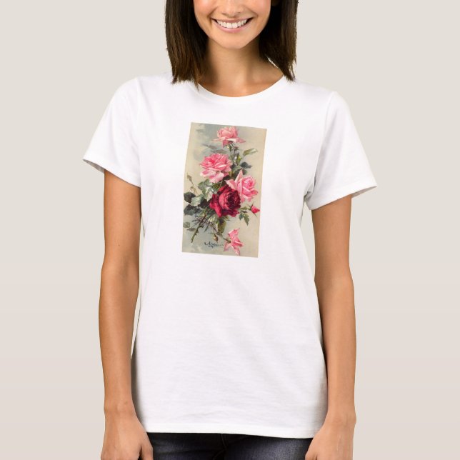 Camiseta Rosa e rosas vermelhas do vintage (Frente)