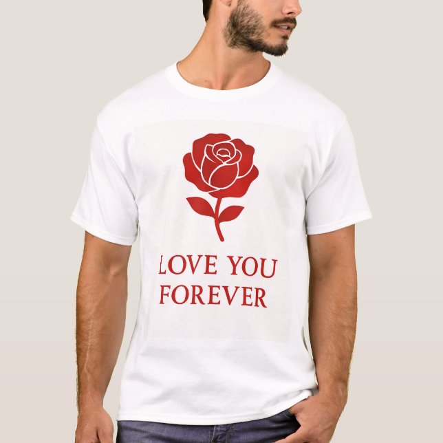 Camiseta Rosa em Flor Expressando Para Sempre Romântico (Frente)