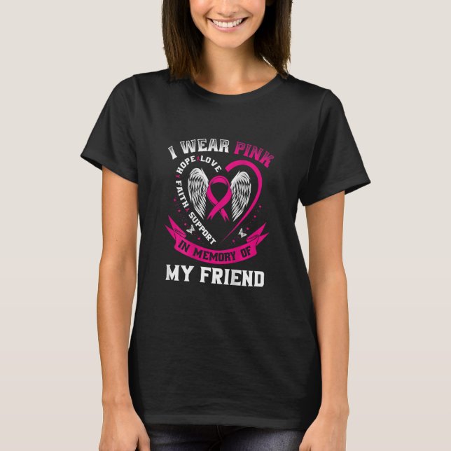 Camiseta Rosa Em Memória Do Cancer Da Mama Amigo (Frente)