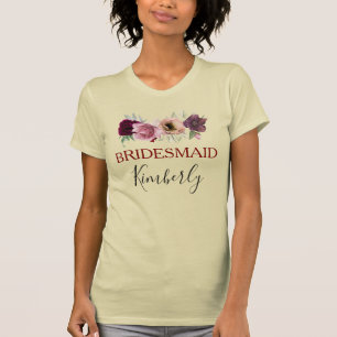 Camiseta Rosa empoeirado e floral burgundy Boho Damas de ho