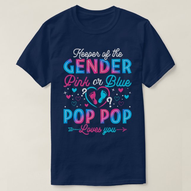 Camiseta Rosa Engraçado Ou Pop Pop Azul Te Ama A Revelação  (Frente do Design)