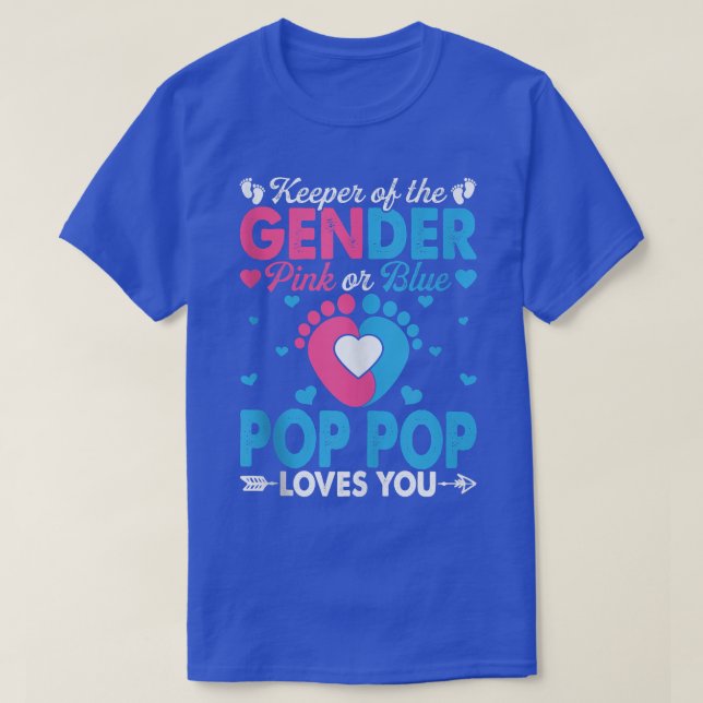 Camiseta Rosa Engraçado Ou Pop Pop Azul Te Ama A Revelação  (Frente do Design)