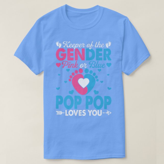 Camiseta Rosa Engraçado Ou Pop Pop Azul Te Ama A Revelação  (Frente do Design)