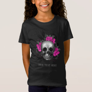 Camiseta Rosa Esqueleto Pessoal Vintage Gótico Rosa