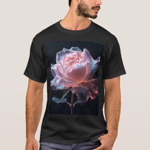 Camiseta Rosa Etérea com Pétalas Brilhantes e Luz Espelhada