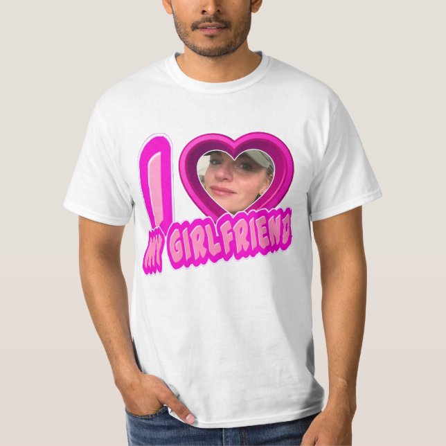 Camiseta Rosa Eu Amo Minha Foto Namorada Personalizada (Frente)