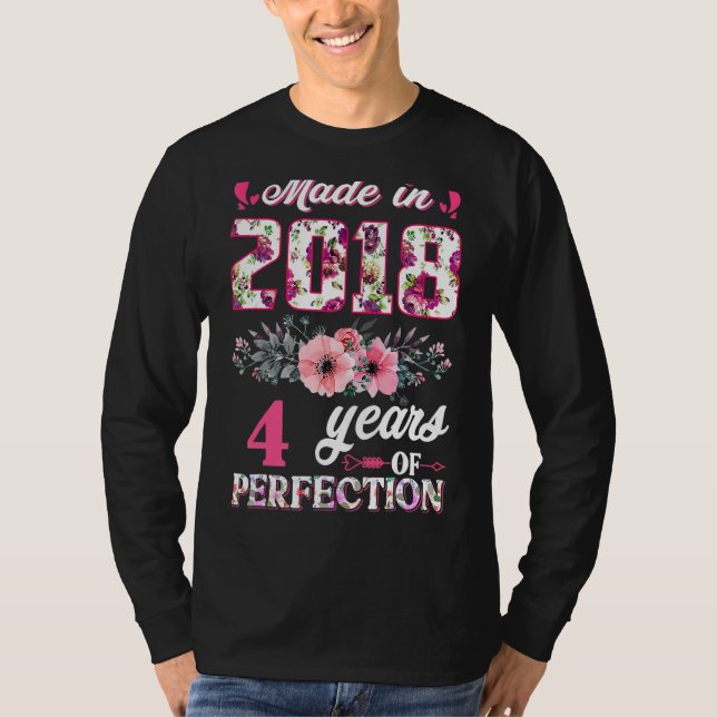 Camiseta Rosa Feita Em 2018 4º Aniversário Bebê 4 Anos De P (Frente)