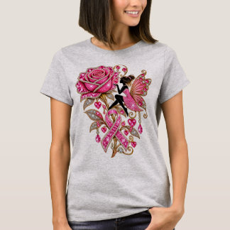 Camiseta Rosa Fita Fada Rosa Câncer de Mama