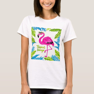 Camiseta Rosa flamingo Tropical de pé numa perna