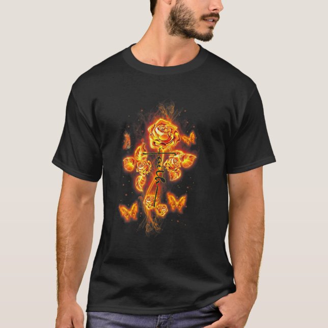 Camiseta Rosa Flor Faith Cross Fire (Frente)