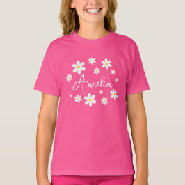 Camiseta Rosa Floral Pessoal Meninas Fofa Daisy