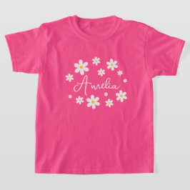 Camiseta Rosa Floral Pessoal Meninas Fofa Daisy