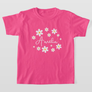 Camiseta Rosa Floral Pessoal Meninas Fofa Daisy