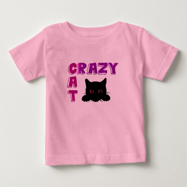 Camiseta rosa "Gato Louco" para crianças. (Frente)