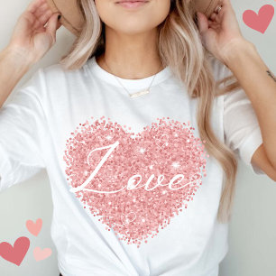 Camiseta Rosa Gold Heart Love Dia de os namorados Women