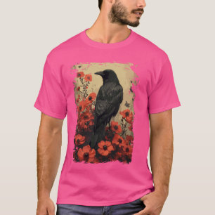 Camiseta Rosa Gótica, Encantada, Vintage Floral Crow