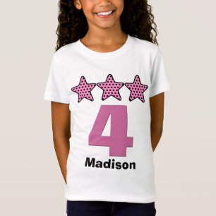 Camiseta ROSA grande do número de 4 estrelas da menina tr