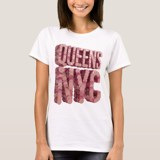 Camiseta Rosa Intenso QUEENS NYC Impressão (Frente)