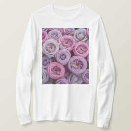 Camiseta Rosa Lavanda Rosas Brancas