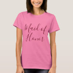 Camiseta Rosa madrinha de casamento<br><div class="desc">Uma bela camiseta para a sua madrinha de casamento,  esta camiseta rosa apresenta "Madrinha de casamento" escrita em encantador texto burgundy. Compre sua camisa de madrinha de casamento hoje!</div>