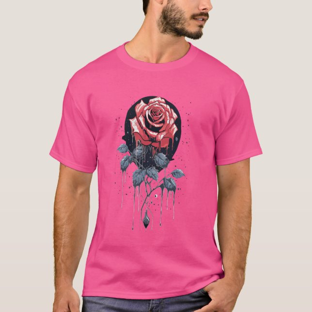 Camiseta rosa místico diante da lua oculta gótica simples (Frente)