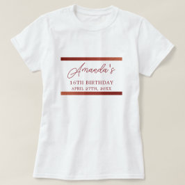 Camiseta Rosa moderno Dourado de Cobre Glitter Doce 16 Aniv