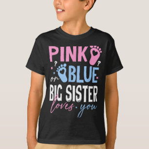 Camiseta Rosa ou azul irmã mais velha ama revelação de gêne