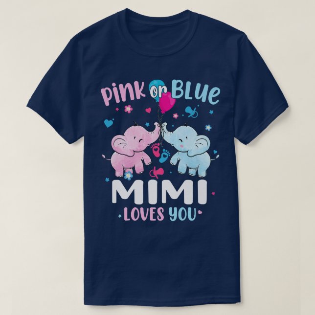 Camiseta Rosa ou Azul Mimi ama o seu gênero Elefante Revela (Frente do Design)
