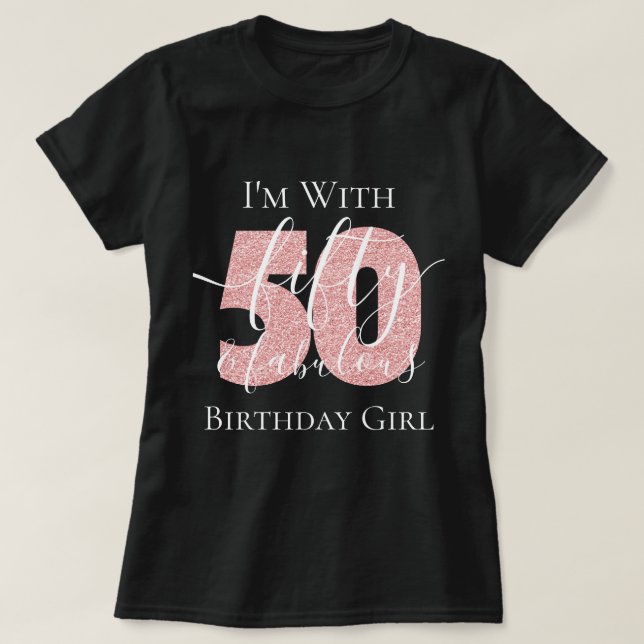 Camiseta Rosa personalizado, Dourado 50 Fab Birthday Glitte (Frente do Design)