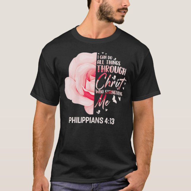 Camiseta Rosa Philippians 4 13 Bíblia Cristã Verso Rosa (Frente)