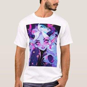 Camiseta Rosa, Preto e Pequeno Diabo Koakuma Branco